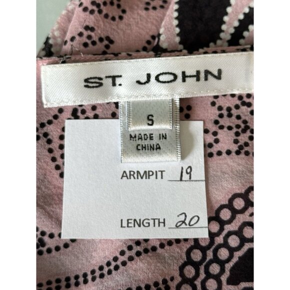 St. John Pink Black Floral Top Silk Blend Women’s Small Soft Girl Quiet Luxury - Picture 2 of 10